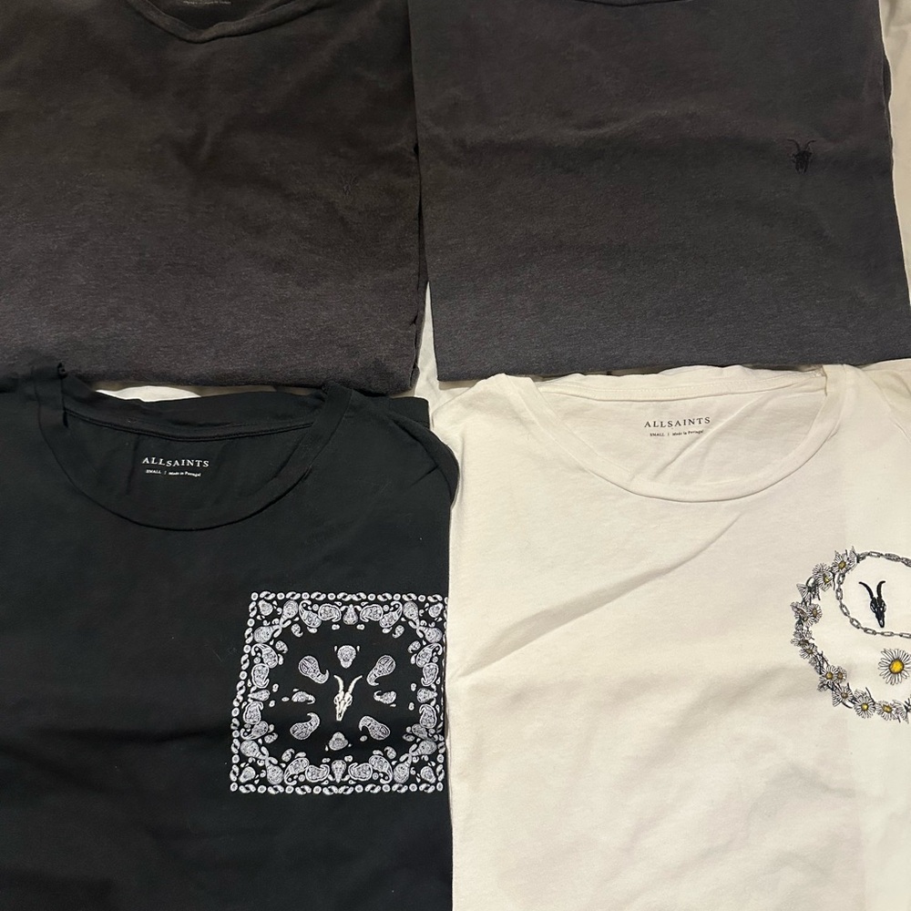 All Saints Black and White Short Sleeve Tees (3 Small & 1 X Small)